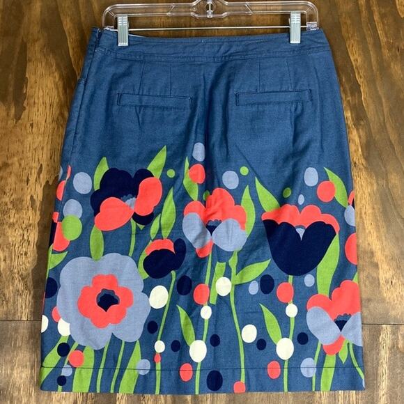 Boden Womens Skirt Blue Floral 100% Cotton Pull On Side Zip 6 Long - Picture 8 of 10